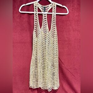 Vintage NWOT Victoria’s Secret VS Crochet Open Weave Sequin Coverup size S Beige